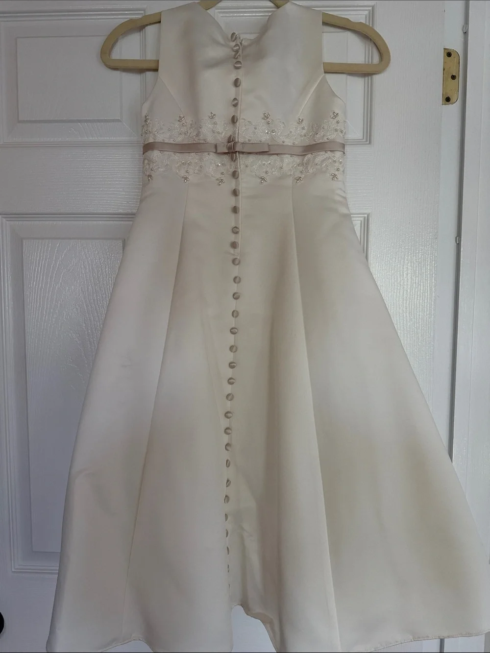David's Bridal Ivory Girls' Satin Floral Waist Dress - Picture 4 of 6